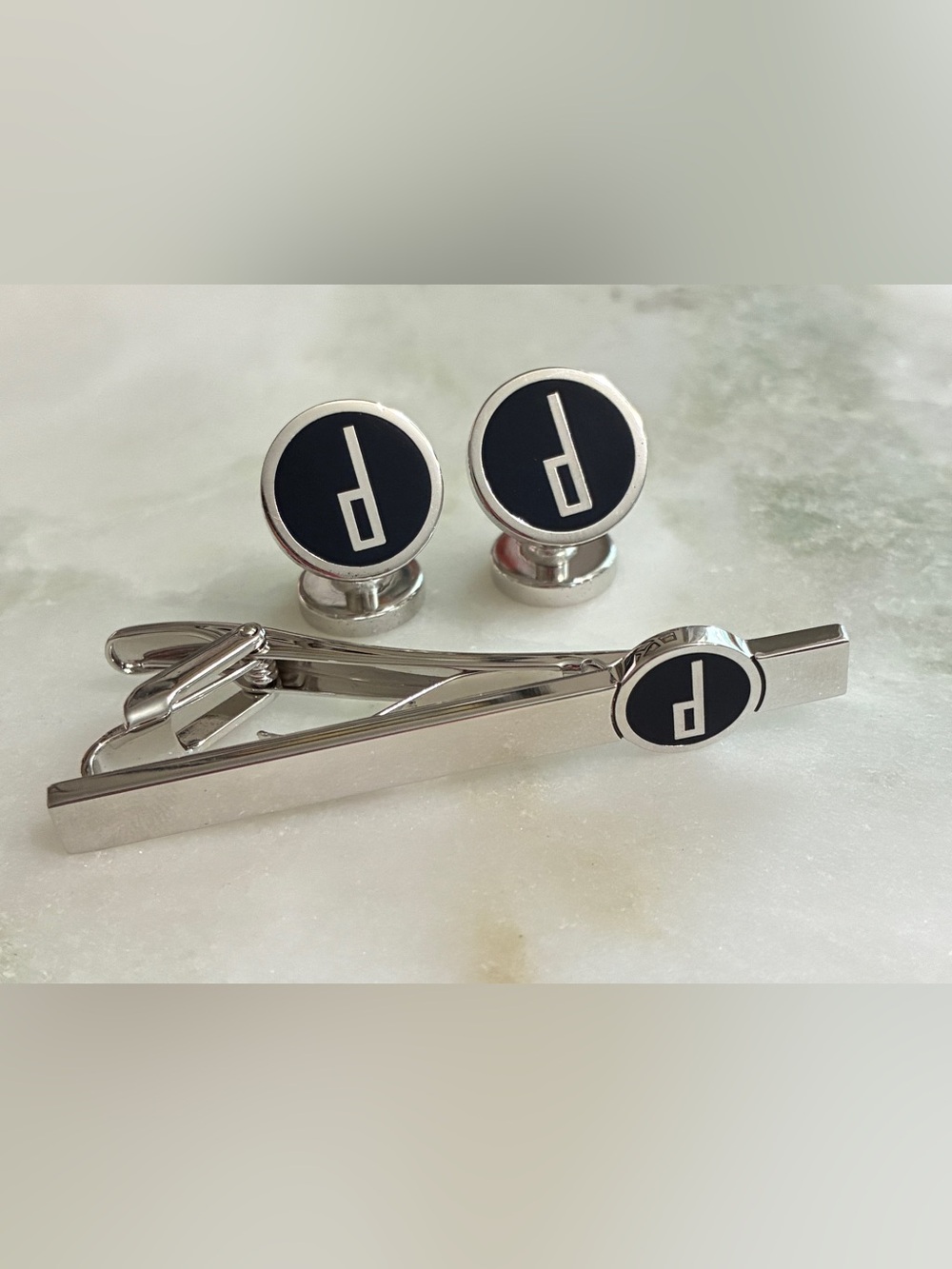 Dunhill Cuff Links + Tie Clip Set Vintage